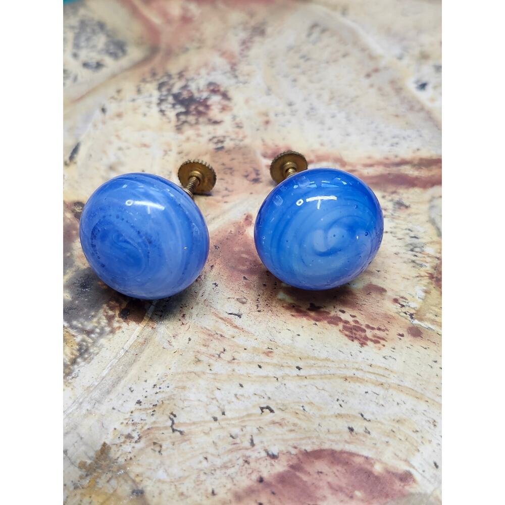 Japan Cobalt Blue Art Glass Earrings, screw back *read*
